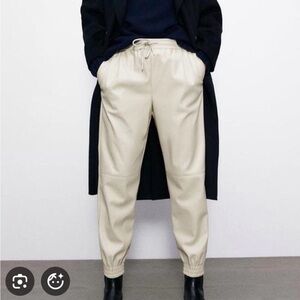 Women’s ZARA Faux Leather Joggers in Cream